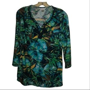 ALLISON DALEY Women Tunic Blouse Multi Color Boho 3/4 Sleeve Petite Medium